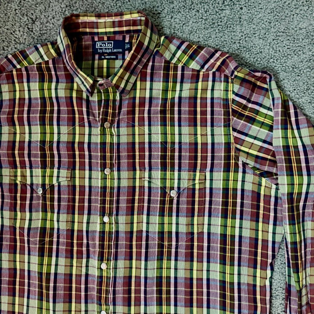Vintage Polo Ralph Lauren RL Western Plaid Shirt- Men's Size XL - VERY Good Cond - Picture 2 of 14
